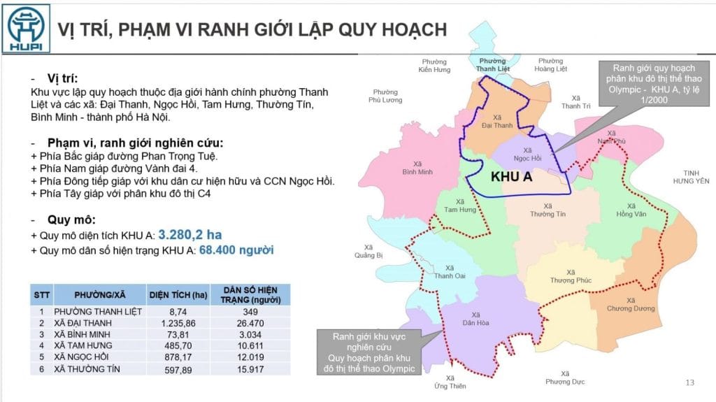 Vị trí, phạm vi ranh giới lập quy hoạch phân khu A - Vinhomes Olympic