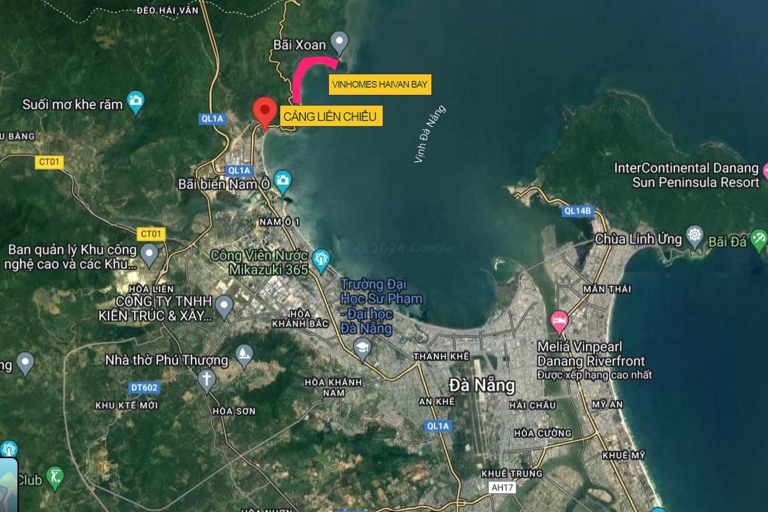 Vị trí của dự án Vinhomes Hải Vân Bay và cảng Liên Chiểu